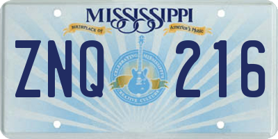 MS license plate ZNQ216