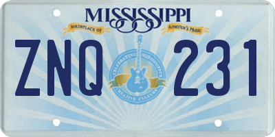 MS license plate ZNQ231