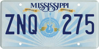 MS license plate ZNQ275