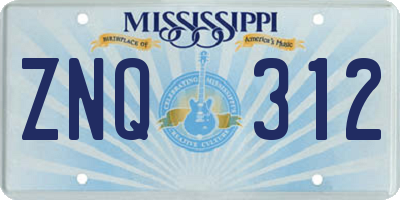 MS license plate ZNQ312