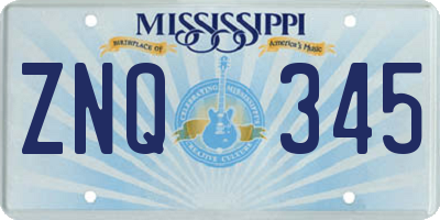 MS license plate ZNQ345