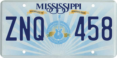 MS license plate ZNQ458