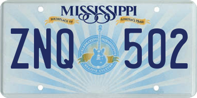 MS license plate ZNQ502