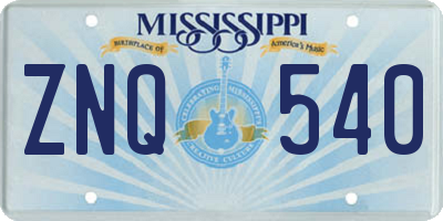 MS license plate ZNQ540