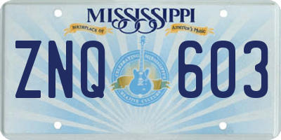 MS license plate ZNQ603