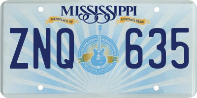 MS license plate ZNQ635