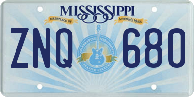 MS license plate ZNQ680