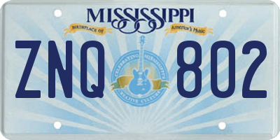 MS license plate ZNQ802