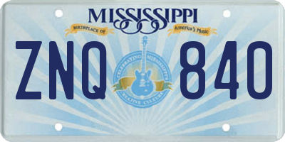 MS license plate ZNQ840
