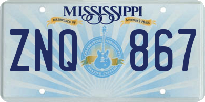 MS license plate ZNQ867