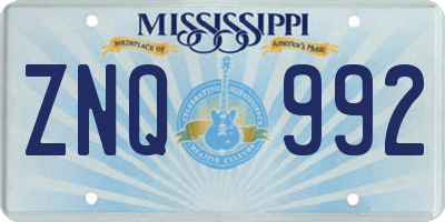 MS license plate ZNQ992