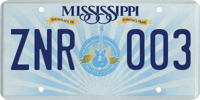 MS license plate ZNR003