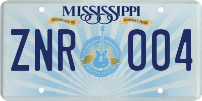 MS license plate ZNR004