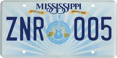 MS license plate ZNR005