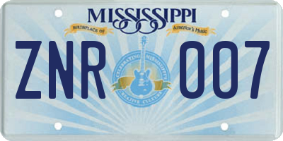 MS license plate ZNR007