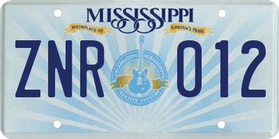 MS license plate ZNR012