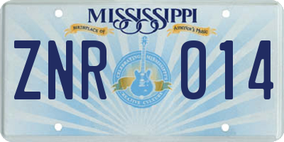 MS license plate ZNR014