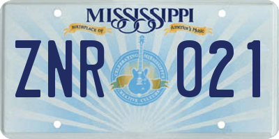 MS license plate ZNR021
