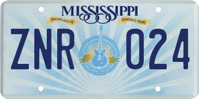 MS license plate ZNR024