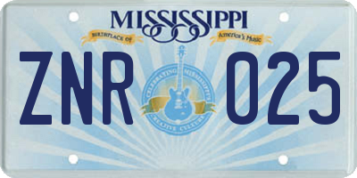 MS license plate ZNR025
