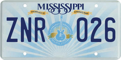 MS license plate ZNR026