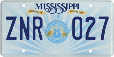 MS license plate ZNR027