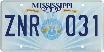MS license plate ZNR031