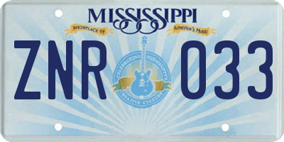 MS license plate ZNR033