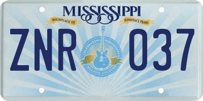 MS license plate ZNR037