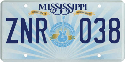 MS license plate ZNR038
