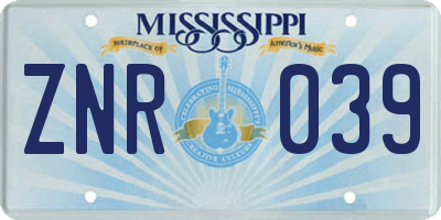MS license plate ZNR039