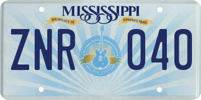 MS license plate ZNR040