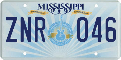 MS license plate ZNR046