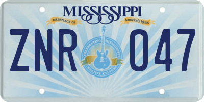 MS license plate ZNR047