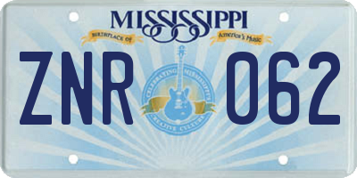 MS license plate ZNR062