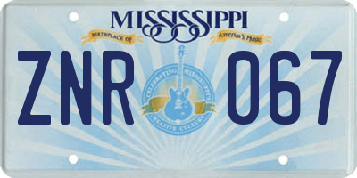 MS license plate ZNR067