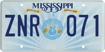 MS license plate ZNR071