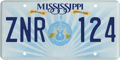 MS license plate ZNR124