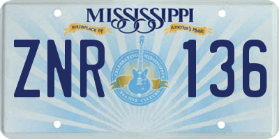 MS license plate ZNR136