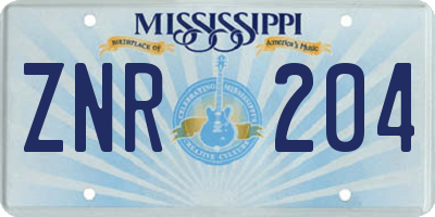 MS license plate ZNR204