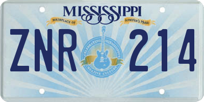 MS license plate ZNR214