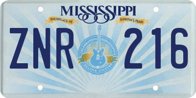 MS license plate ZNR216