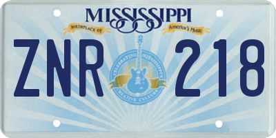 MS license plate ZNR218