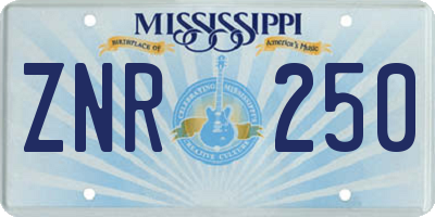 MS license plate ZNR250