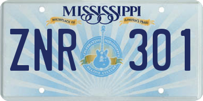 MS license plate ZNR301