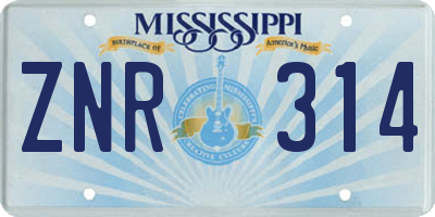 MS license plate ZNR314
