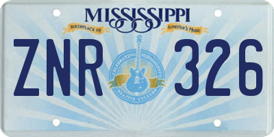 MS license plate ZNR326