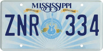 MS license plate ZNR334