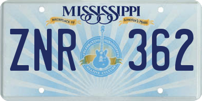 MS license plate ZNR362