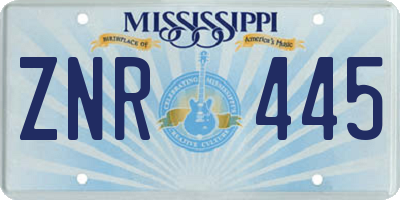 MS license plate ZNR445